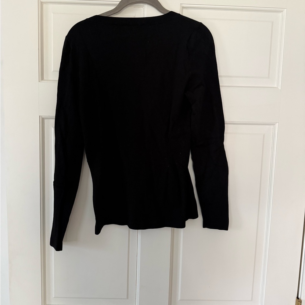 Elie Tahari Black Long Sleeve V-Neck Top - Picture 3 of 3